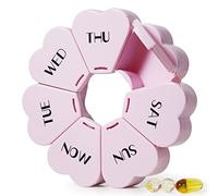 MOLN HYMY Cute Pill Box Organiser 7 Day, Heart Shaped Pill Case 1 time a Day, Weekly Pill Container Once Daily, Round Medicine Dispenser for Vitamin/Fish Oil/Medication/Supplements (Purple Pink)