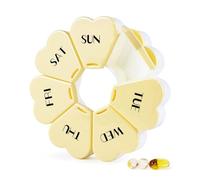 MOLN HYMY Cute Weekly Pill Box 7 Day, Round Floral Pill Case Organizer 1 time a Day, Pill Container Once Daily, Large Medcine Dispenser for Vitamin/Fish Oil/Medication/Supplements (Yellow)