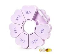 MOLN HYMY Cute Weekly Pill Box 7 Day, Round Floral Pill Case Organizer 1 time a Day, Pill Container Once Daily, Large Medcine Dispenser for Vitamin/Fish Oil/Medication/Supplements (Purple)