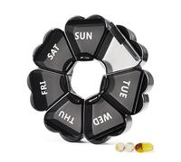 MOLN HYMY Cute Weekly Pill Box 7 Day, Yellow Round Floral Pill Case Organizer 1 time a Day, Pill Container Once Daily, Large Medcine Dispenser for Vitamin/Fish Oil/Medication/Supplements (Black)
