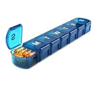 MOLN HYMY Extra Large Pill Box Organiser 7 Day One Time a Day, XL Pill Dispenser Storage Case for Medication, Supplements, Vitamins and Cod Liver Oil (Blue)