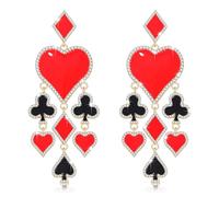 MOLOCH Queen Hearts Earrings Spade Diamond Club Heart Playing Card Suit Earrings Halloween Red Heart Queen Costume Accessories Jewelry for Women, One Size, Metal, No Gemstone