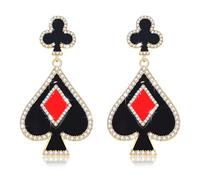 MOLOCH Queen Hearts Earrings Spade Diamond Club Heart Playing Card Suit Earrings Halloween Red Heart Queen Costume Accessories Jewelry for Women, One Size, Metal, No Gemstone