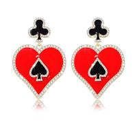 MOLOCH Queen Hearts Earrings Spade Diamond Club Heart Playing Card Suit Earrings Halloween Red Heart Queen Costume Accessories Jewelry for Women, One Size, Metal, No Gemstone