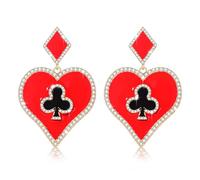 MOLOCH Queen Hearts Earrings Spade Diamond Club Heart Playing Card Suit Earrings Halloween Red Heart Queen Costume Accessories Jewelry for Women, One Size, Metal, No Gemstone