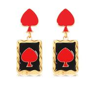 MOLOCH Queen Hearts Earrings Spade Diamond Club Heart Playing Card Suit Earrings Halloween Red Heart Queen Costume Accessories Jewelry for Women, One Size, Metal, No Gemstone
