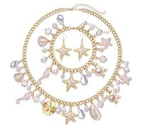 MOLOCH Seashell Jewelry Set Starfish Seahorse Seashell Necklace Bracelet Earrings Boho Summer Beach Jewelry Mermaid Costume Accessories for Women, One Size, Metal, No Gemstone