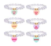 MOLOCH Valentine's Day Beaded Bracelet for Women Pearls Conversation Heart Candy Charms Bracelet Love Stretch Bracelet Valentines Decorations Holiday Jewelry Gifts, One Size, 树脂, no gemstone