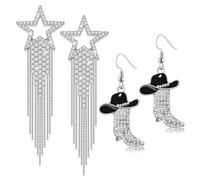 MOLOCH Western Earrings Set for Women Rhinestone Star Tassel Earrings Cowgirl Boot Drop Dangle Earrings Cowboy Country Concert Outfits Accessories, One Size, Metal, No Gemstone