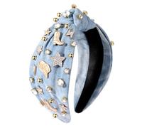 MOLOCH Western Headband Cowgirl Headband for Women Cowboy Boot Hat Stars Knotted Headband Crystal Jeweled Top Knot Hairband Western Country Concert Hair Accessories Bachelorette Outfit Gifts, Blue, 1
