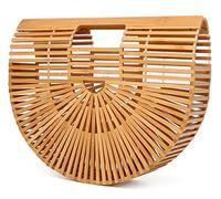 Molodo Women's Handmade Bamboo Handbag Summer Beach Sea Tote Bag Beige Large
