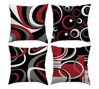 Mologle Red and Black Throw Pillow Covers 18x18 Set of 4,Grey Modern Abstract Pillowcases,Gray Geometric Circle Pattern Decor for Sofa Couch Living Room Bedroom Home Outdoor