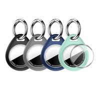 MOLOPPO Holder for Air Tags-4 Pack for Apple for AirTag Holder Keychain, Waterproof TPU Shell Protective Case with Keychain, for Air tag Accessories for GPS Item Finder Tracker, Black/Gray/Blue/Green