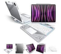 molosicars Case with Keyboard for iPad Pro 13-inch 2024 (M4) - Transparent Protective Case with Pencil Holder, 7-Color Backlit Wireless Keyboard, 360° Rotating Stand & Tech Style Transparent White