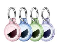 MOLOSLEEVE 4 Pack for Airtag Holder, All-in Package for Air Tag Case Waterproof for Apple for Airtag Case with Keychain, PC Hard Shell Swivel Buckle, Pink/Blue/Green/Purple