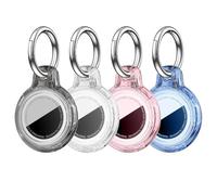 MOLOSLEEVE 4 Pack Waterproof for Airtag Holder, All-in Package for Apple for Airtag Case with Keychain, PC Hard Shell Swivel Buckle, for Tracking, Bags, Luggage, Keys, Black/White/Pink/Blue