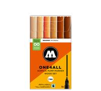 Molotow One4All 127HS Acrylic Marker Wood Set (2.0 mm Line Width, High Coverage and Permanent, Quick Drying, Refillable, for Almost All Surfaces) Pack of 6 Assorted