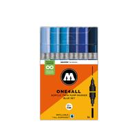 Molotow Acrylic Twin Blue Set - 6 x Acrylic Paint Marker Pump Pens - Dual Tip