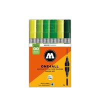 Molotow Acrylic Twin Green Set - 6 x Acrylic Paint Marker Pump Pens - Dual Tip