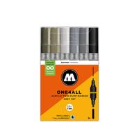 Molotow Acrylic Twin Grey Set - 6 x Acrylic Paint Marker Pump Pens - Dual Tip