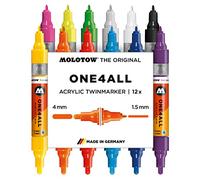 Molotow MO200480 Acrylic Marker One4All Twin, Pencil Box Main Kit 1, 1.5 mm/4 mm, 12 Markers