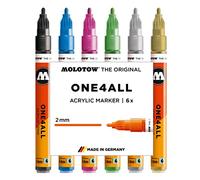 Molotow One4All 127HS Acryl Marker Metallic-Set (2,0 mm Strichstärke, hochdeckend und permanent, UV-beständig, für fast alle Untergründe) 6 Stück sortiert