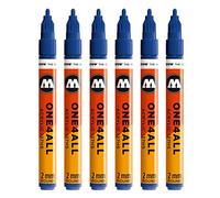 Molotow One4All 127HS Acrylic Marker (2.0 mm Line Width, High Coverage and Permanent, UV-Resistant, for Almost All Surfaces) Pack of 6 Colour 204 Real Blue