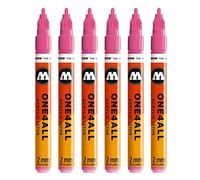 Molotow One4All 127HS Acrylic Marker (2.0 mm Line Width, High Coverage and Permanent, UV-Resistant, for Almost All Surfaces) Pack of 6 Colour 200 Neon Pink