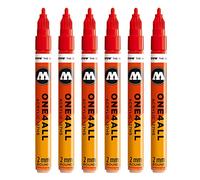 Molotow One4All 127HS Acrylic Marker (2.0 mm Line Width, High Coverage and Permanent, UV-Resistant, for Almost All Surfaces) Pack of 6 Colour 013 Traffic Red