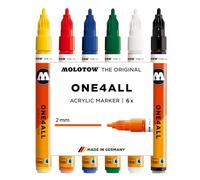 Molotow One4All 127HS Acrylic Marker Basic Set 1 (2.0 mm Line Width, High Coverage and Permanent, Quick Drying, Refillable, for Almost All Surfaces) Pack of 6 Assorted