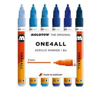 Molotow One4All 127HS Acrylic Marker Blue Set (2.0 mm Line Width, High Coverage and Permanent, Quick Drying, Refillable, for Almost All Surfaces) Pack of 6 Assorted