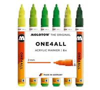 Molotow One4All 127HS Acrylic Marker Green Set (2.0 mm Line Width, High Coverage and Permanent, Quick Drying, Refillable, for Almost All Surfaces) Pack of 6 Assorted