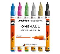 Molotow One4All 127HS Acrylic Marker Metallic Set (2.0 mm Line Width, High Coverage and Permanent, Quick Drying, Refillable, for Almost All Surfaces) Pack of 6 Assorted