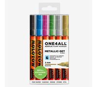Molotow One4All 127HS Acryl Marker Metallic-Set (2,0 mm Strichstärke, hochdeckend und permanent, UV-beständig, für fast alle Untergründe) 6 Stück sortiert