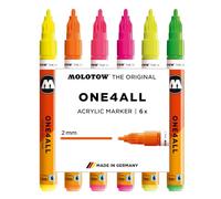 Molotow One4All 127HS Acrylic Marker Neon Set (2.0 mm Line Width, High Coverage and Permanent, Quick Drying, Refillable, for Almost All Surfaces) Pack of 6 Assorted Colours