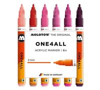 Molotow One4All 127HS Acrylic Marker Pink Set (2.0 mm Line Width, High Coverage and Permanent, Quick Drying, Refillable, for Almost All Surfaces) Pack of 6 Assorted