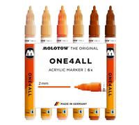Molotow One4All 127HS Acrylic Marker Wood Set (2.0 mm Line Width, High Coverage and Permanent, Quick Drying, Refillable, for Almost All Surfaces) Pack of 6 Assorted