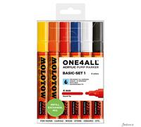 Molotow One4All 227HS Acrylic Pens, High Opacity and Permanent, UV-Resistant for Almost All Surfaces Case Basic Set 1 6 Pieces Multicoloured