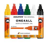 Molotow One4All 327HS Acrylic Marker Basic Set 1 (4.0-8.0 mm Line Width, High Coverage and Permanent, Quick Drying, Refillable, for Almost All Surfaces) Pack of 6 Assorted