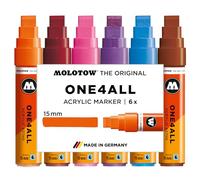 Molotow One4All 627HS Acrylic Marker Basic Set 2 (15.0 mm Line Width, High Coverage and Permanent, Quick Drying, Refillable, for Almost All Surfaces) Pack of 6 Assorted