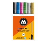 Molotow One4All 127HS Acryl Marker Metallic-Set (2,0 mm Strichstärke, hochdeckend und permanent, UV-beständig, für fast alle Untergründe) 6 Stück sortiert