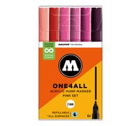 Molotow One4All 127HS Acrylic Marker Pink Set (2.0 mm Line Width, High Coverage and Permanent, Quick Drying, Refillable, for Almost All Surfaces) Pack of 6 Assorted