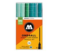 Molotow One4All 127HS Acrylic Marker Tropical Set (2.0 mm Line Width, High Coverage and Permanent, Quick Drying, Refillable, for Almost All Surfaces) Pack of 6 Assorted