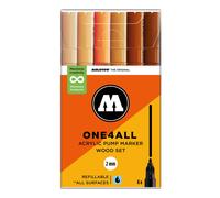 Molotow One4All 127HS Acrylic Marker Wood Set (2.0 mm Line Width, High Coverage and Permanent, Quick Drying, Refillable, for Almost All Surfaces) Pack of 6 Assorted