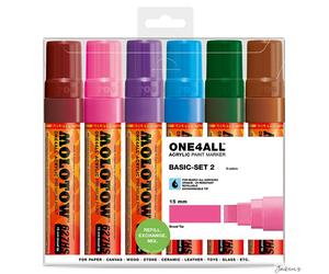 Molotow One4All Acrylic Marker Set 15mm Tip 6 Colours Paint Pen Art Craft