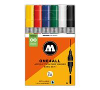 Molotow One4All Acrylic Twin Marker Basic Set 1 (1.5 and 4.0 mm Line Width, High Coverage and Permanent, Quick Drying, Refillable, for Almost All Surfaces) Pack of 6 Assorted