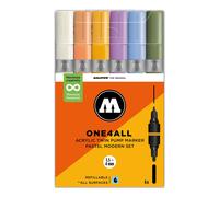 Molotow One4All Acrylic Twin Marker Pastel Modern Set (1.5 and 4.0 mm Line Width, High Coverage and Permanent, Quick Drying, Refillable, for Almost All Surfaces) Pack of 6 Assorted Colours