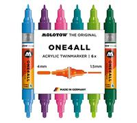 Molotow One4All Acrylic Twin Marker Basic Set 2 (Line Width 1.5 mm and 4.0 mm, High Coverage and Permanent, UV-Resistant, for Almost All Surfaces) Pack of 6 Assorted