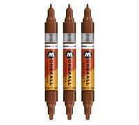 Molotow One4All acrylic twin marker (line width 1.5 mm and 4 mm, high coverage and permanent), pack of 3, colour 092, hazelnut brown