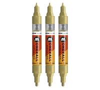 Molotow One4All acrylic twin marker (line width 1.5 mm and 4 mm, high coverage and permanent), pack of 3, colour 228 metallic gold